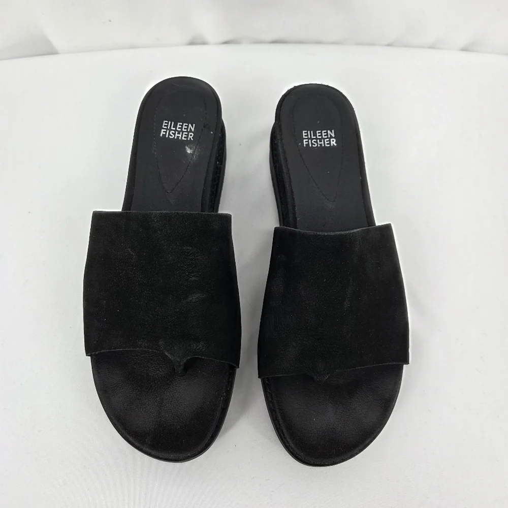 Eileen Fisher Touch Tumbled Nubuck Leather Flatform Sandal sz 9